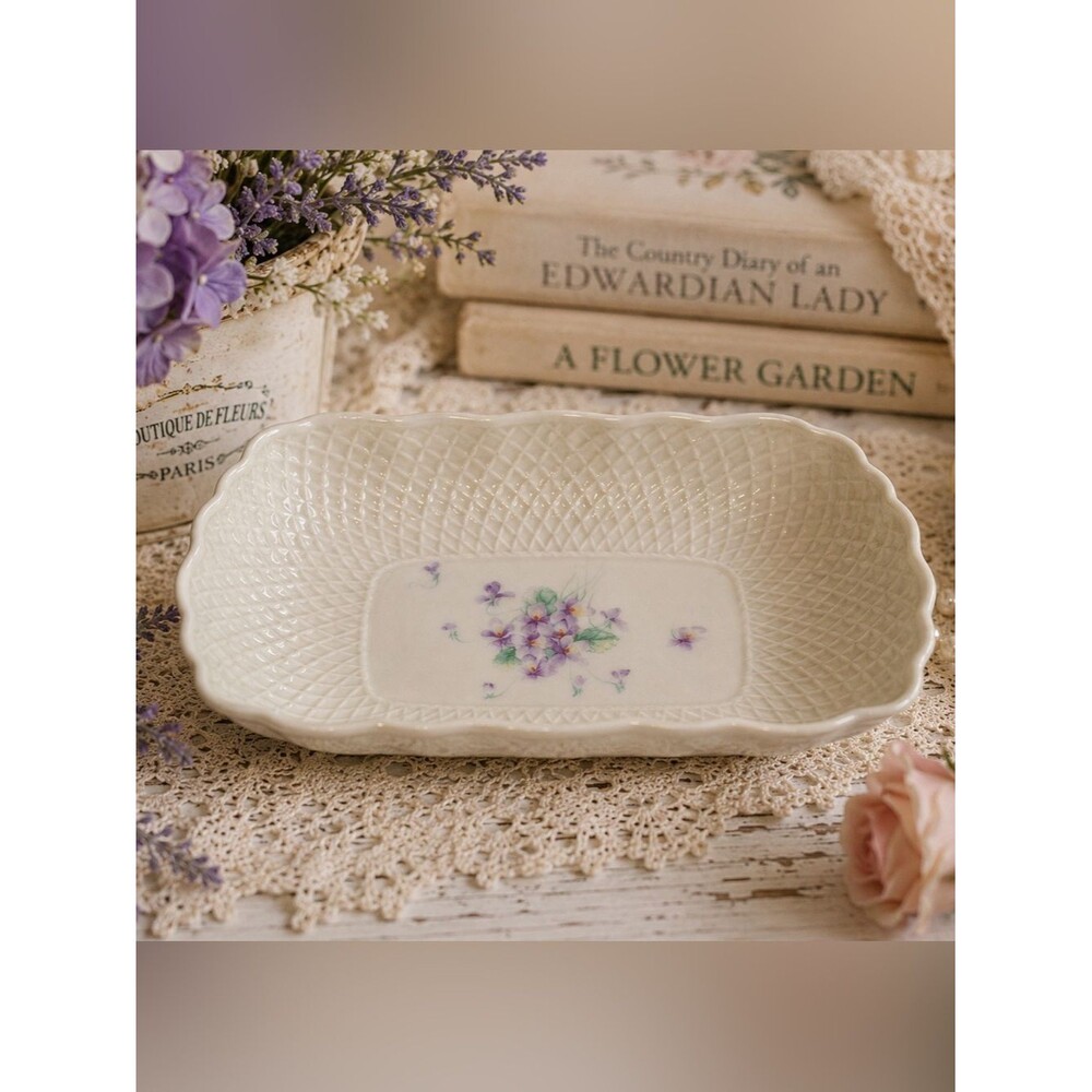 Mikasa Lila Ivory Bone China Tray Floral Trinket Dish Japan Vintage Cottagecore